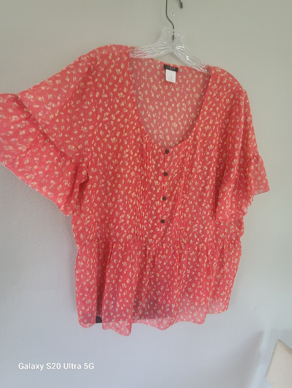 J. Crew Coral Floral Button-Down Peplum Blouse